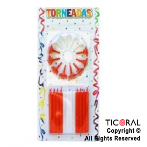 VELA 6 CM TORNEADA CON PORTAVELAS BLANCO Y ROJO x 24